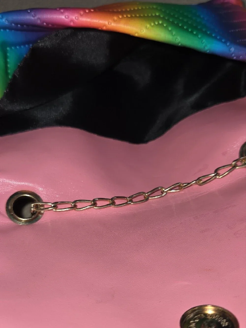 Rainbow Quilted Crossbody Bag with Gold Chain - Picture 3 of 3